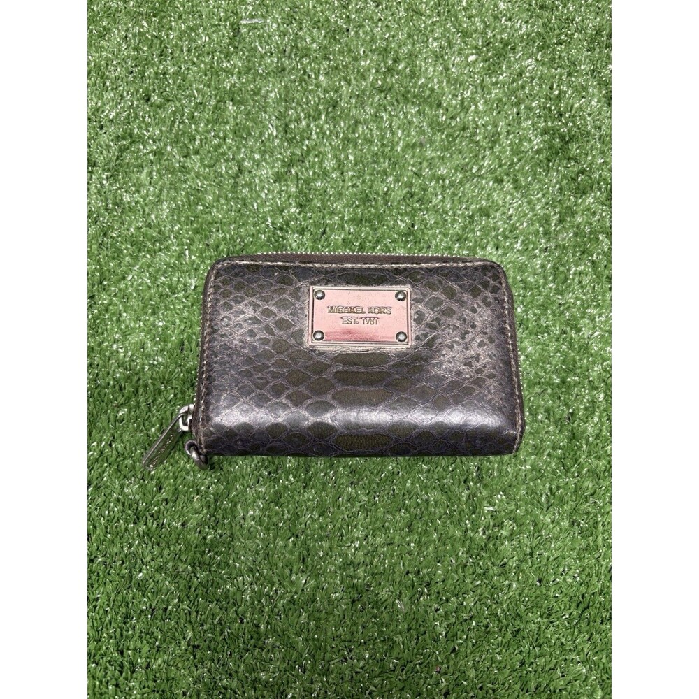 Womens Michael Kors Snakeskin Embossed Zip Around Credit Card Coin Pouch Wallet